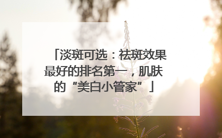 淡斑可选：祛斑效果最好的排名第一，肌肤的“美白小管家”